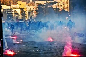 Clashes during demonstrators protest against the visit of the Leader of Italian 'Lega Nord' (North League) party, Matteo Salvini, in Naples, Italy, 11 March 2017. Riot police moved in Saturday to quell violent protests in Naples sparked by the first major rally in the southern city by the anti-immigrant Northern League leader. Police fired tear gas and water cannons against the protesters, who tossed bottles, rocks and Molotov cocktails their way. ANSA / CIRO FUSCO